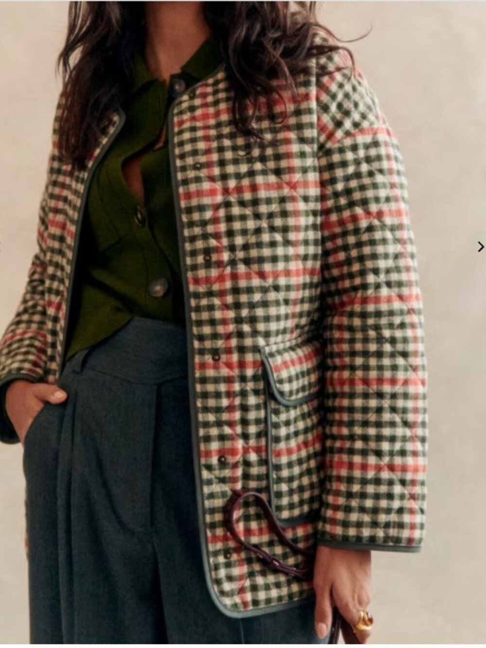 Sezane Farel Jacket - Olive Green Orange Check Plaid - like new!